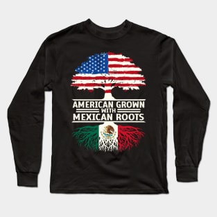 American Grown with Mexican Roots Flag Tree American Mexican heritage Long Sleeve T-Shirt